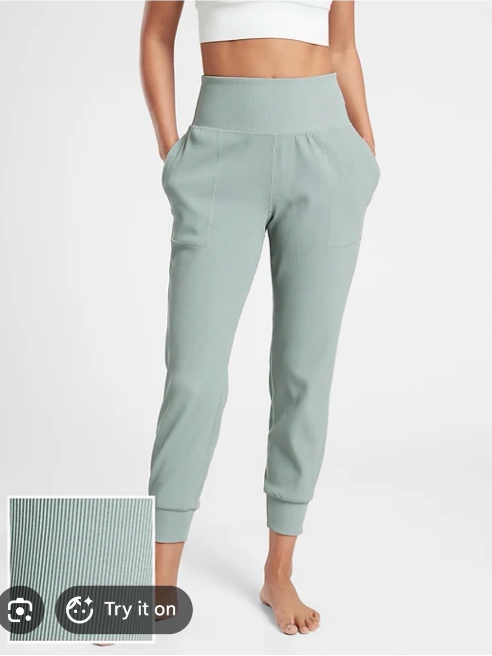 Athleta Salutation Ribbed High-Waist Joggers in Sage